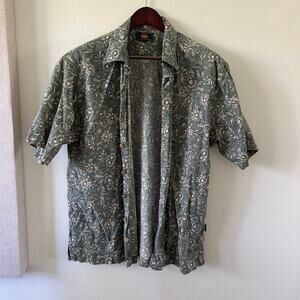 Green floral route 66 button up